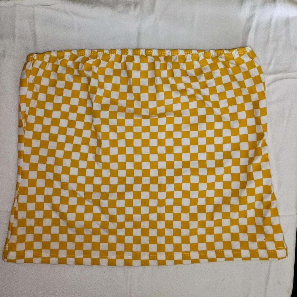 ✨ 3 / $15 DEAL ✨ Riot Queen White & Butter Yellow Checkered Tube Top - XL